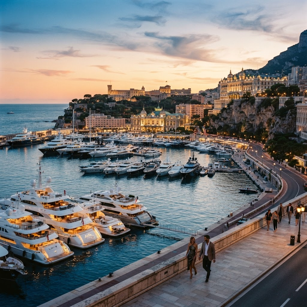 Le port de Monaco à l'heure dorée
