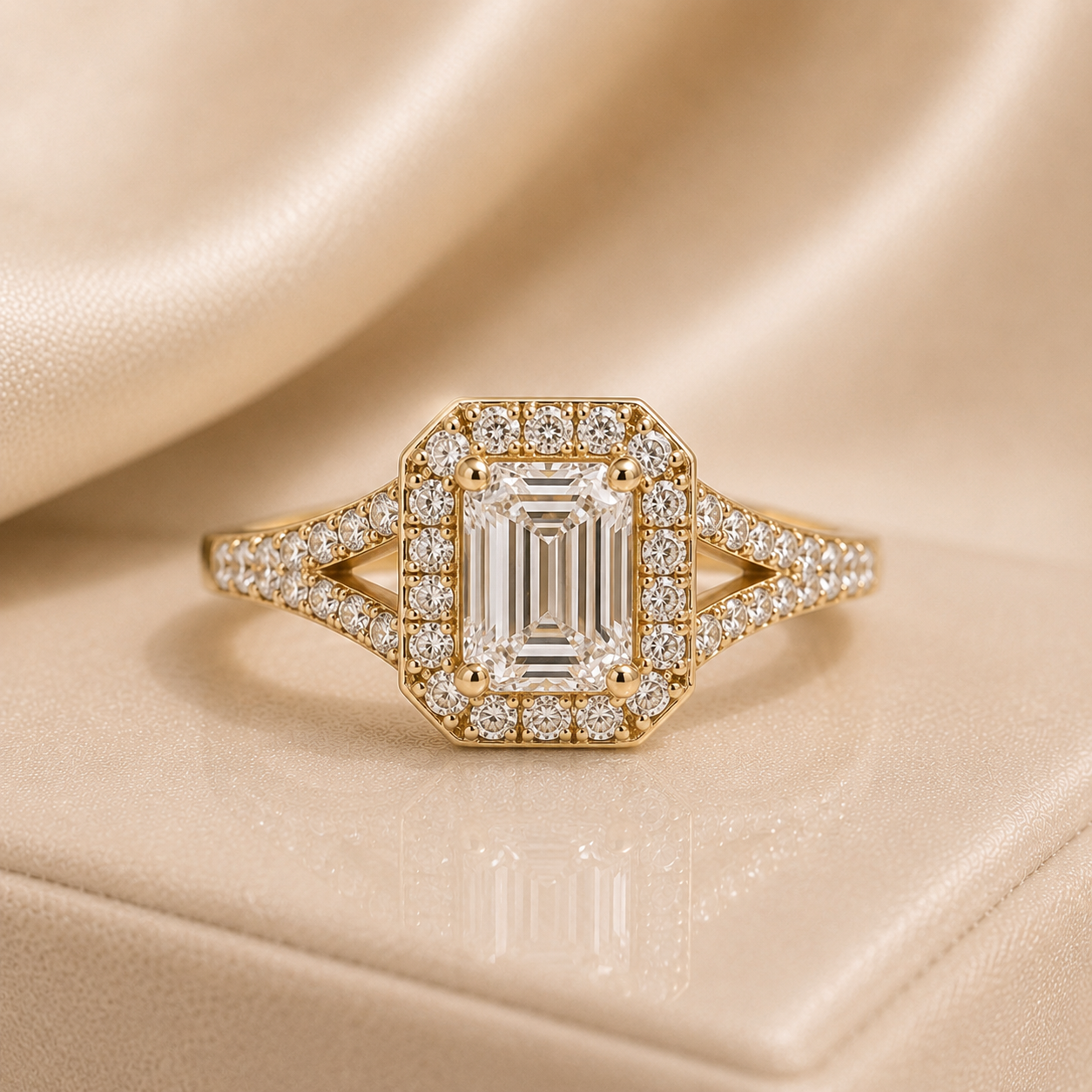 002 Impératrice — bague de fiançailles diamant naturel, taille émeraude